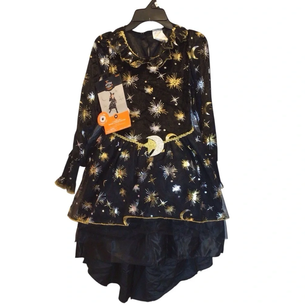 Kids' Light Up Moon & Star Witch Halloween Costume Dress - Size Medium 8-10